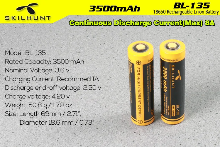 SKILHUNT BL-135 3500mAh Continuous Discharge Current(Max) 8A 18650 Rechargeable Li-ion Battery