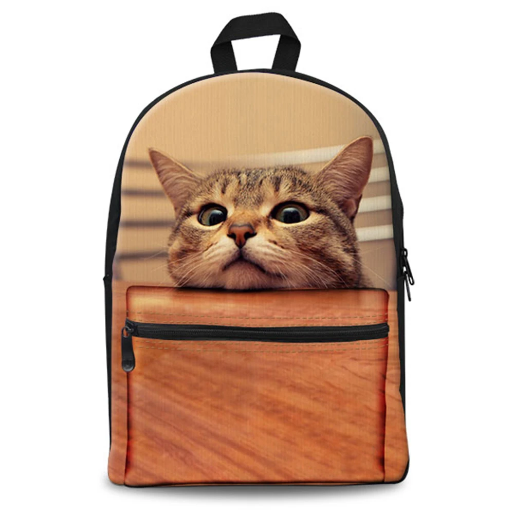 3D cute cat prints 15inch backpack back to school bag canvas backpack for teenage girls daily and school use