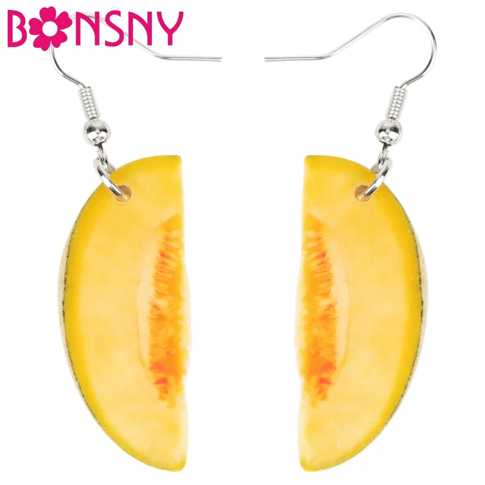 Bonsny Acrylic Delicious Hami Melon Earrings Big Long Dangle Drop Tropic Summer Fruit Jewelry For Women Girls Ladies Wholesale