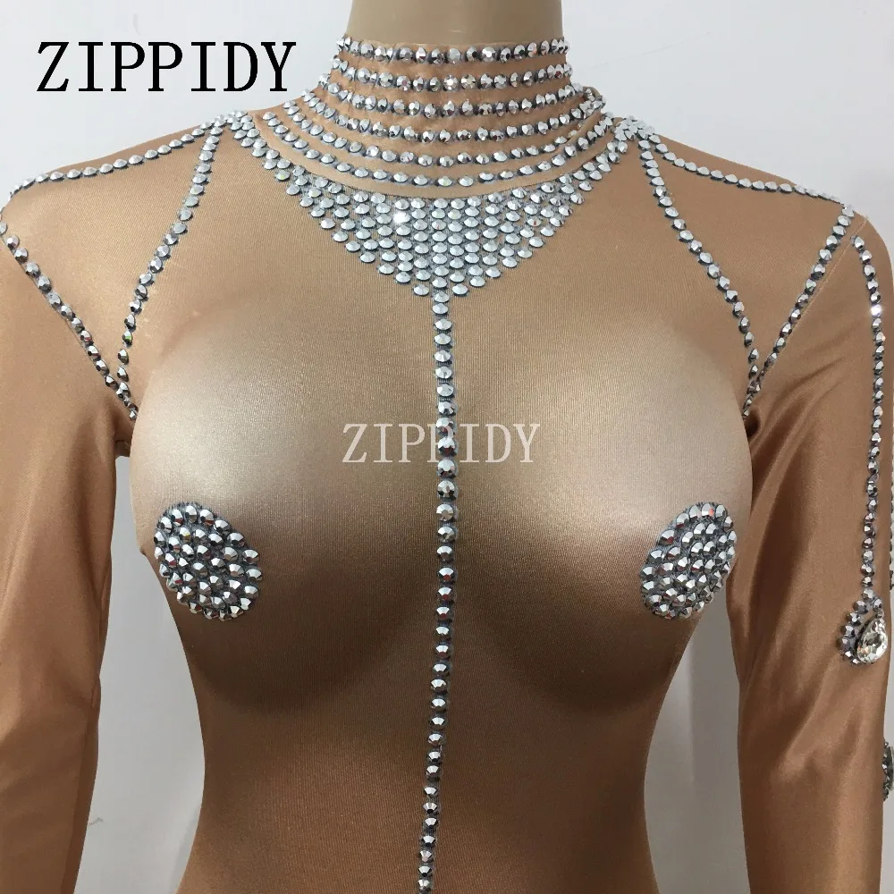 Sexy Striptease Dance Jumpsuit Sparkly Bodysuit Stage Wear Women\'s Celebrate Female Singer Crystals One Piece Costume Outfit