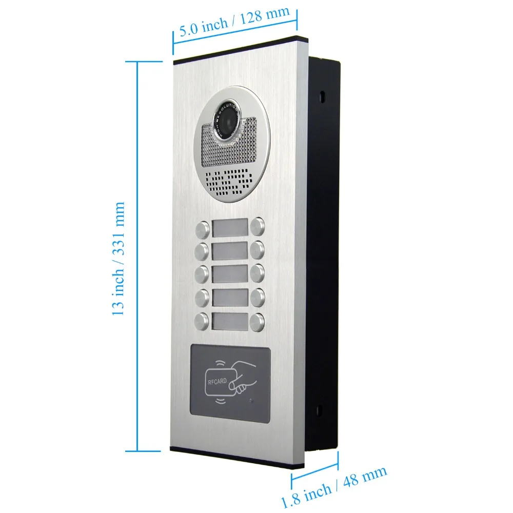 10 Units Apartment Intercom System Video Intercom Doorbell Kit, 7 inches Monitor with RFID keyfobs unlock for 10 Household