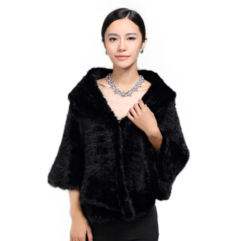 Genuine Knitted Mink Fur Shawl/Wrap/Cape cute /Women thickening mink fur coat big size lady luxury mink fur shawl knitting