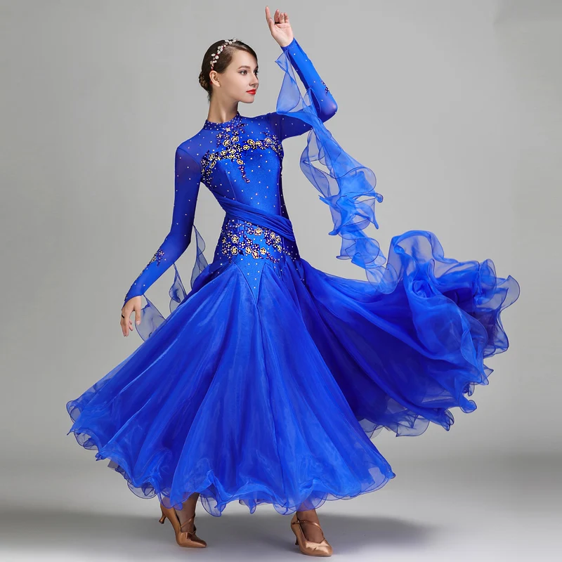 Standard Ballroom Dresses Women High Collar Lycra Stretchy Waltz Dancing Costume Adult Waltz Ballroom Competition Dance Dress