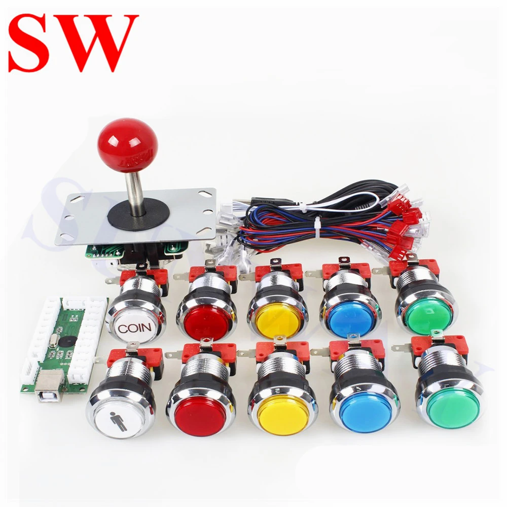 

Game Arcade DIY Kits LED USB Encoder To PC Joystick Game Chrome Plating LED Illuminated Push Button For Arcade Mame Raspberry Pi