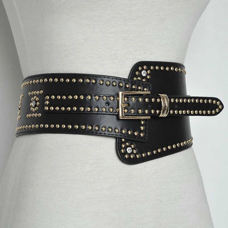 Bg-477 Cool women full studded black leather belts for dresses designer handmade wide stretch belt lady rhinestone belt online