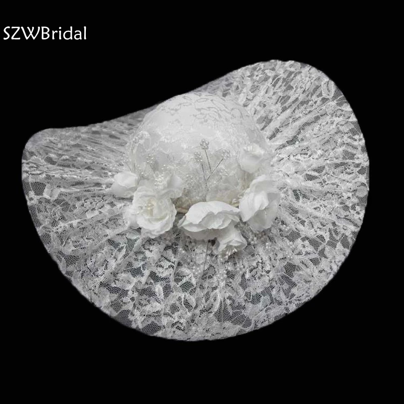 New Arrival Lace Bridal Hats 2025 Pearls Lace tocado novia Wedding Hats Veil For Bride Wedding Accessories Chapeau mariage