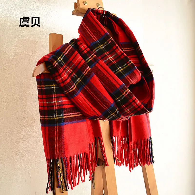 Faux cashmere shawl winter red plaid blanket tassel scarf cape warm pashmina unisex acrylic scarves men or women christmas gifts