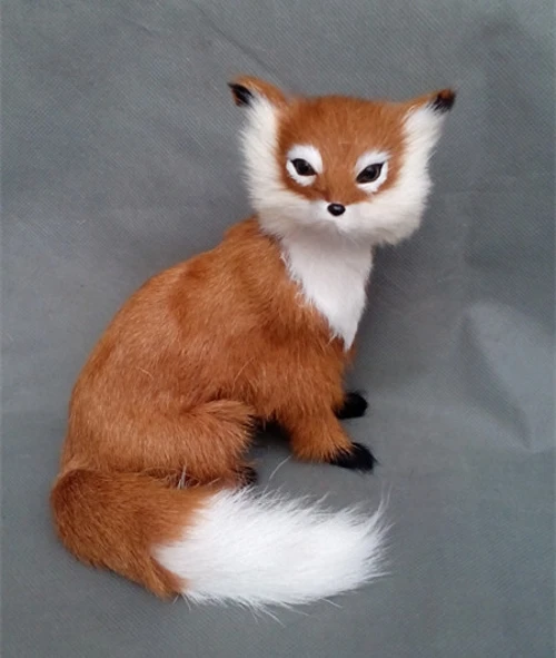 

simulation cute gold squatting fox 16x14cm model polyethylene&furs fox model home decoration props ,model gift d296