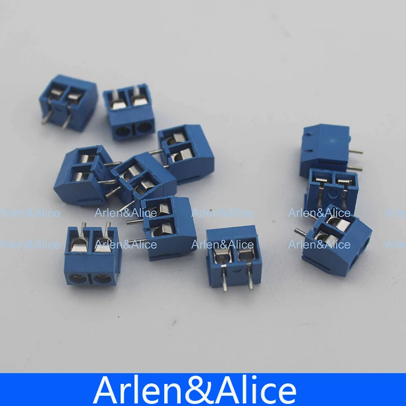 Tornillo de 2 pines, conector de bloque de terminales PCB, color azul y verde, paso de 5mm, 20 Uds.