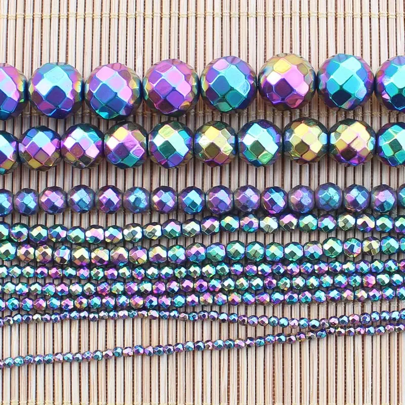 Facted 2-12mm Natural Hematite Electroplate Multi-Color Round Loose Beads 15inch Wholesale For DIY Jewellery!