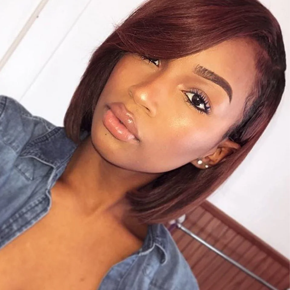 

Sleek Short Human Hair Wigs For Women Pixie Cut Lace Wigs Remy Brazilian Hair Wigs Straight Bob Lace Wig Red Colored Lace Wig