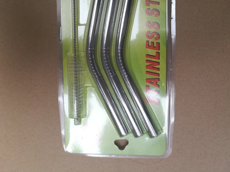 500sets/lot Fast shipping 8mm x215mm Size Straight & bend stainless steel drinking straw sets with straw brush Retail package