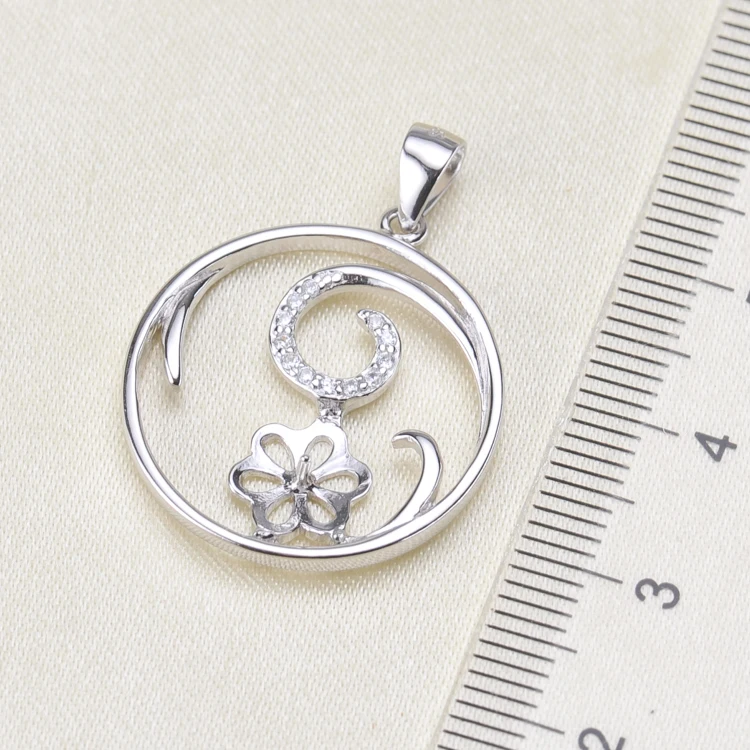 S925 Sterling Silver Pearl Pendant Settings Circle Flower Pearl Pendant Findings Silver Color 2Pieces/Lot