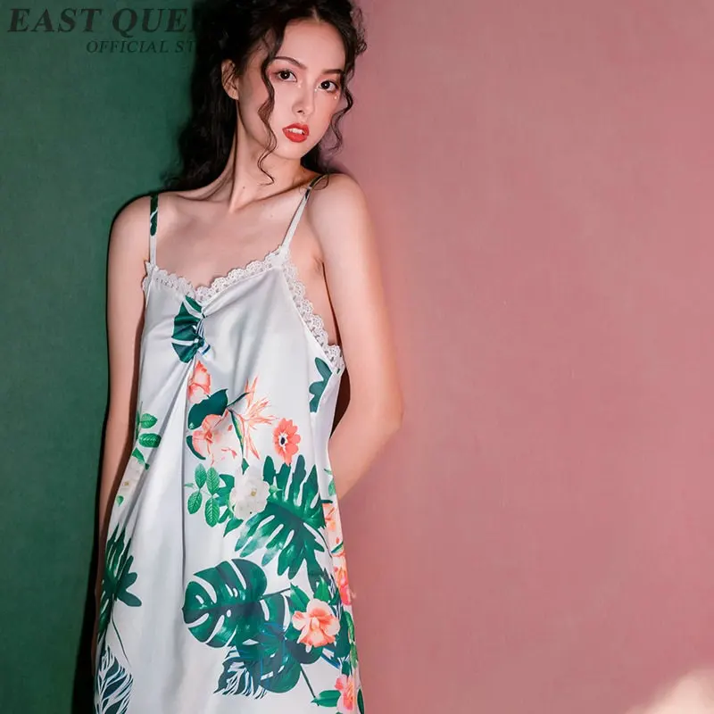 Sleeveless summer women's sleepwear nightgowns floral print ribbons sexy spaghetti strap sleepwear female sleep lounge DD991 L