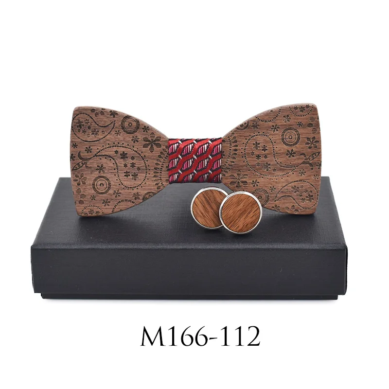 New Fashion Accessories Plaids Womens Mens Bowknot Bowtie Classic Carved Print Wood Creative Bow Ties Necktie Wedding Party Set