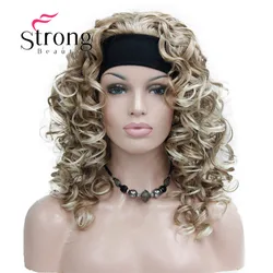 StrongBeauty Strawberry Blonde mix Blonde Tip 3/4 wig with Headband Synthetic Curly Long Women's wig