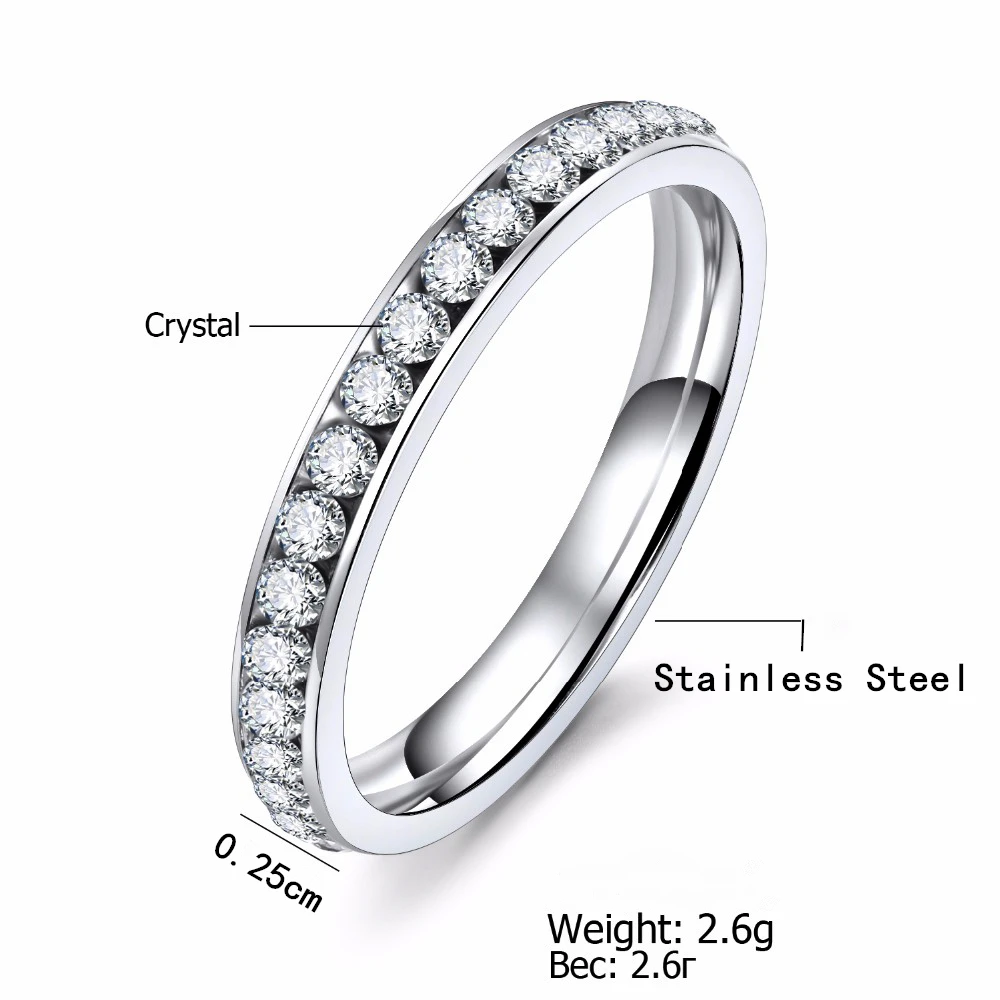 Silver Color Titanium Stainless Steel Crystal Wedding Rings for women CZ Surround  Men Ring Fashion Jewelry Wholesale