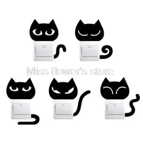 5 Pcs Fashion Cute Creative Switch Stickers Fun Cat Series Bedroom Parlor wall Stickers