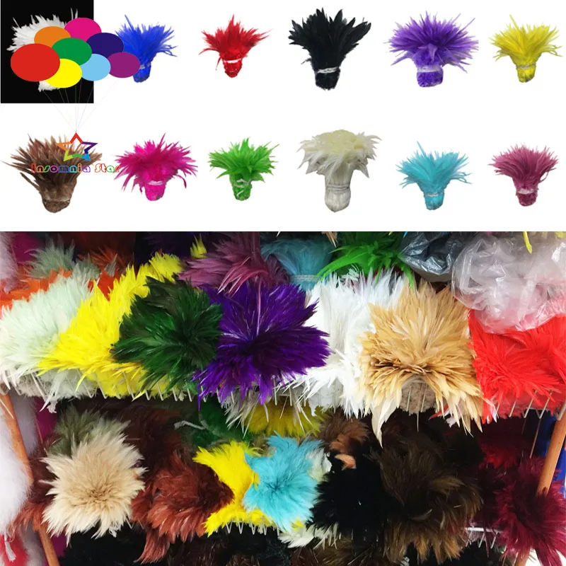 

900 pcs Carnival Rooster Saddle Hackle Feather Strung 6-8 inch / 15-20 cm Chicken feather Trimming Cock Ribbons