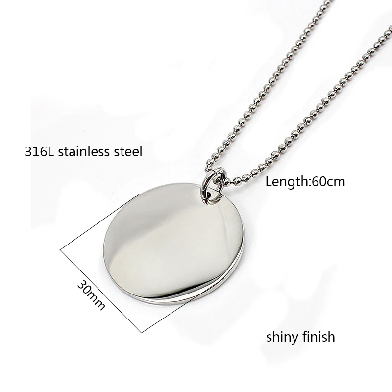 Hot Sell Stainless Steel Round Punk Pendants Necklaces Metal Plain Blank Dog Tag Floating Locket Charms Pendant Colar Logo Laser