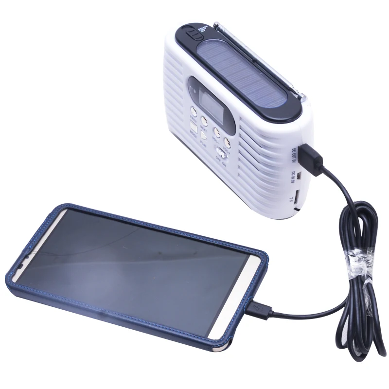 Portable AM FM Radio LED Light USB Phone Charger Solar Energy Hand Shake Lithium Battery Powered Outdoor power Bank With Speaker