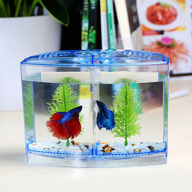 2 Size Acrylic Mini Aquarium Betta Fish Tank Aquarium Incubator Isolation Hatchery Mini Fish Bowl Reptile Cage Turtle House