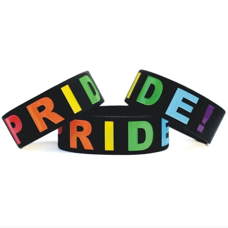 18 Types Unisex LGBT Rainbow Letters Sports Wristband Six-Color Gay Lesbian Pride Silicone Rubber Wristlet Bracelet Party Parade