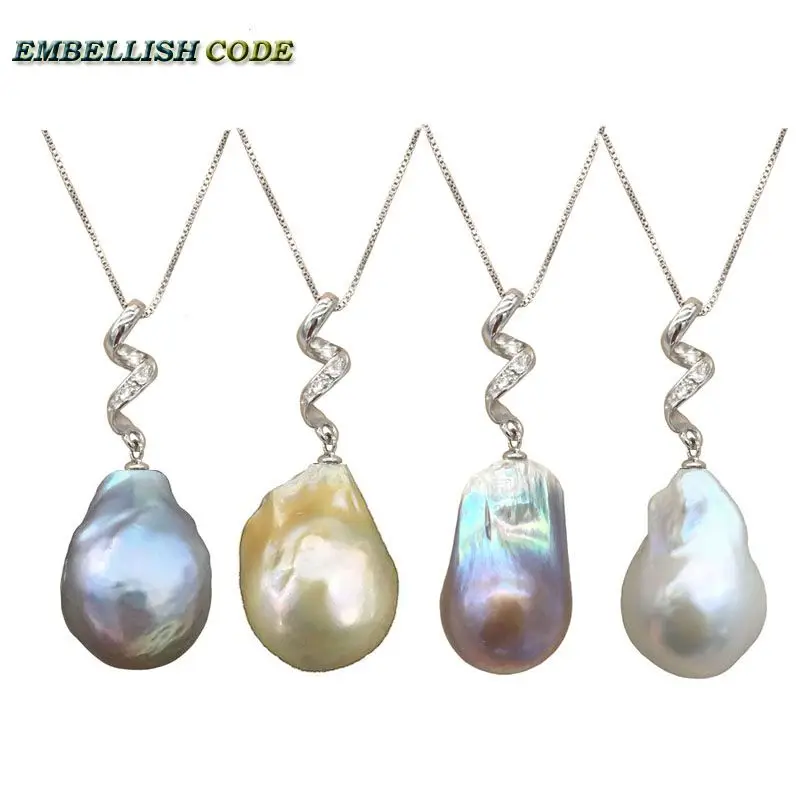 

baroque style pearls screw zircon pendant necklace flameball shape white grey purple golden color 16'' 18'' box chain