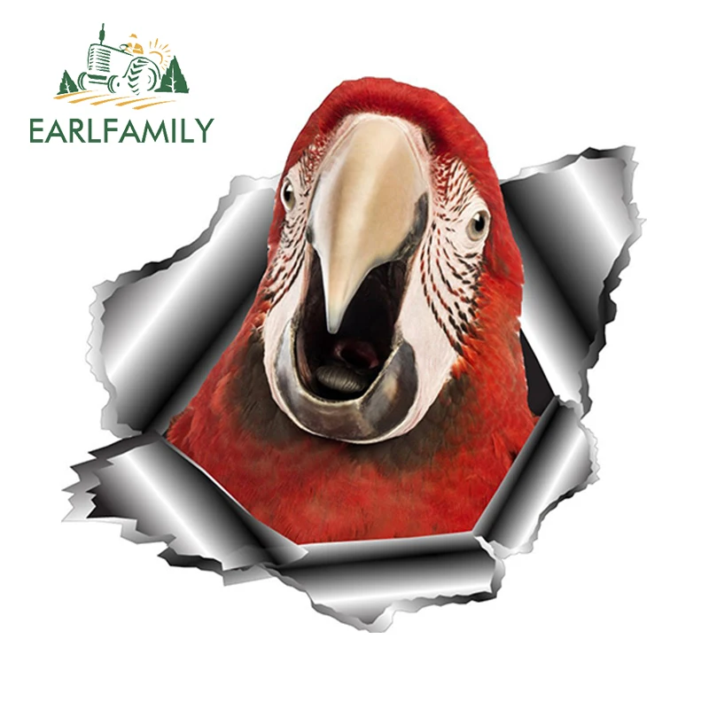 EARLFAMILY 13cm x 12.5cm 3D Parrot Car Sticker Torn Metal Car Window Bumper Decal Reflective Stickers Animal Car Styling Decals