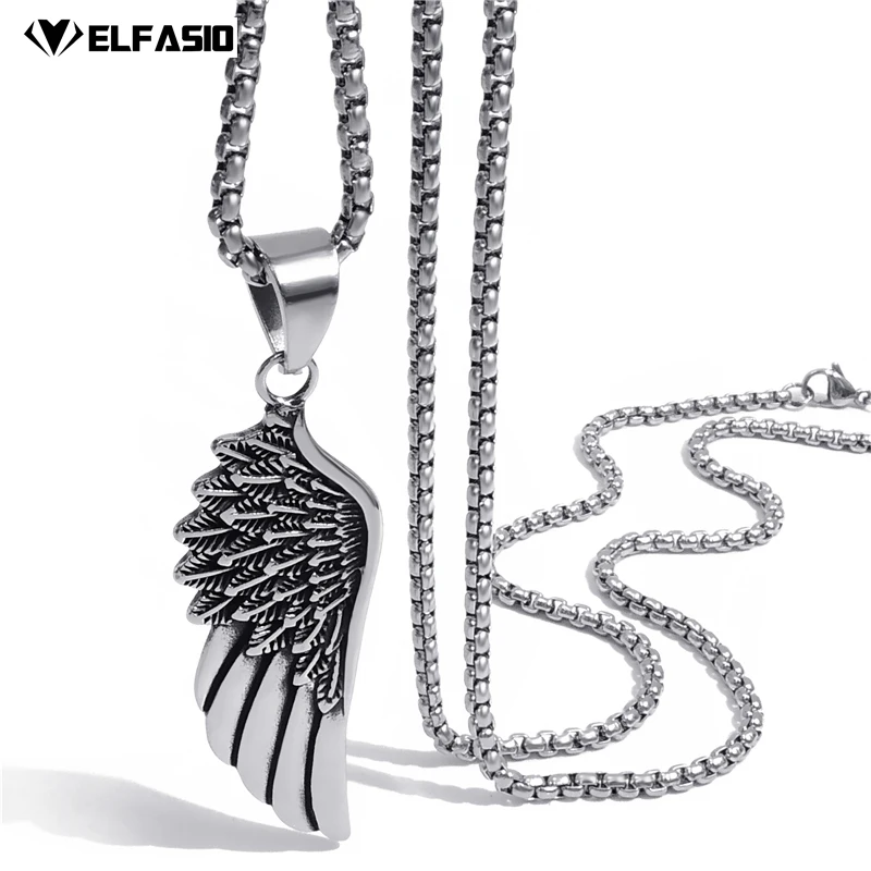 

Mens Boys Angel Feather Wing Stainless Steel Pendant With 20-26inch Necklace Chain Jewelry