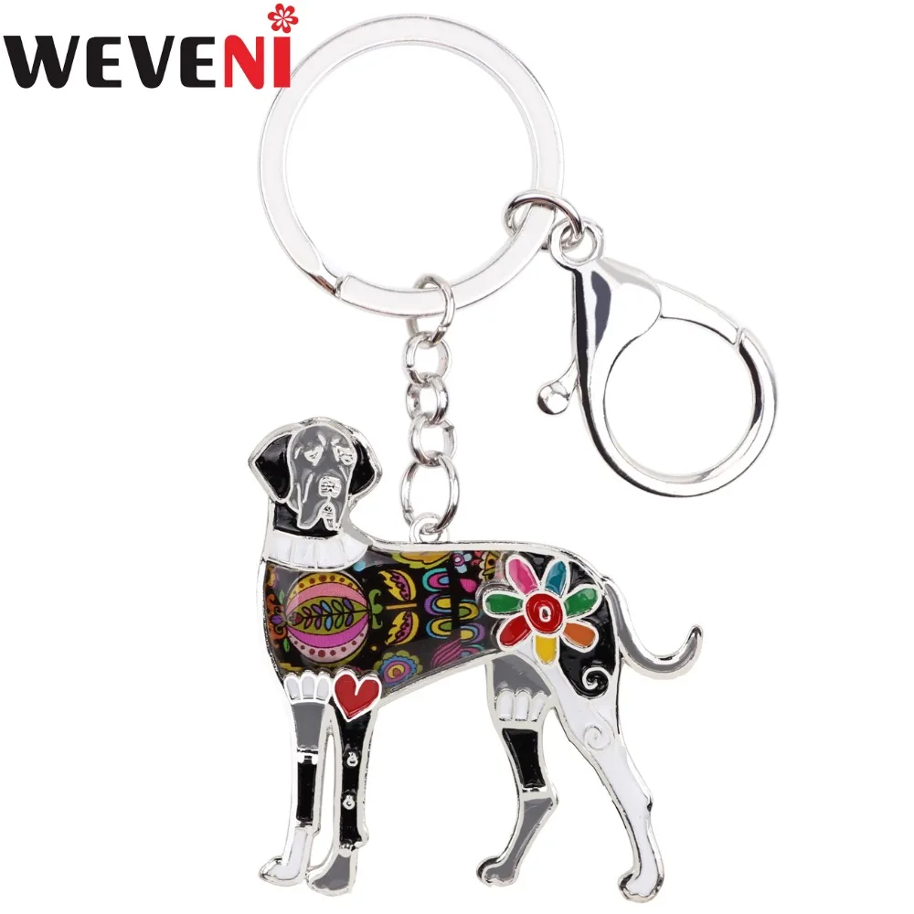 WEVENI Enamel Metal Great Dane Dog Key Chain Key Ring HandBag Charm Key Holder Accessories New Fashion Animal Jewelry For Women