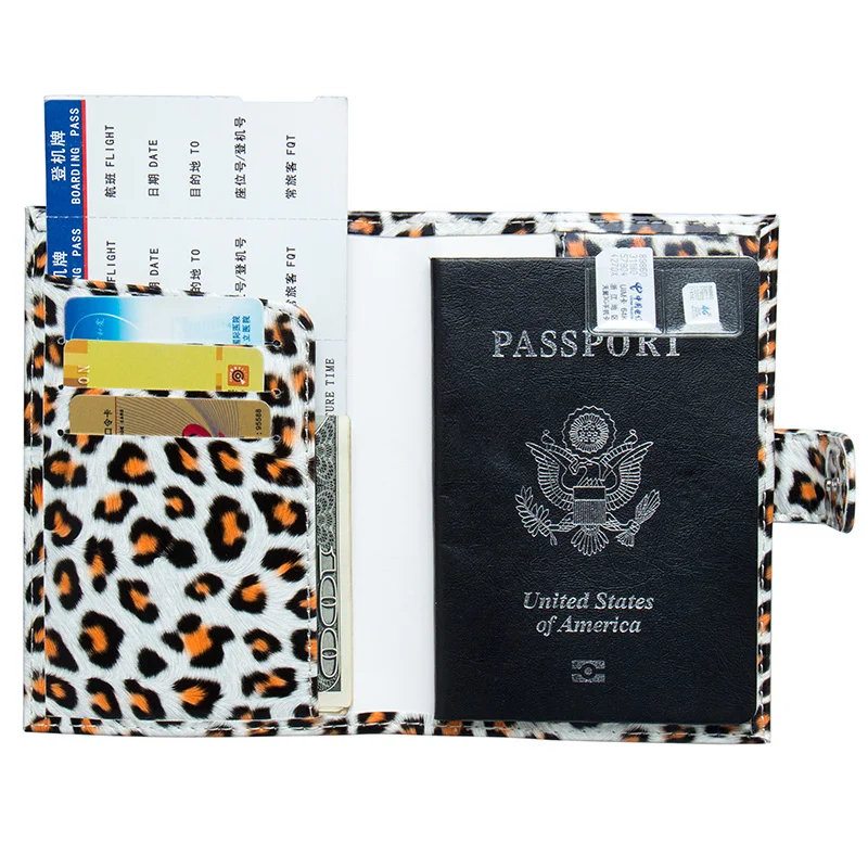 Small White leopard pattern buckled card standard size passport cover waterproof solid pu leather passport holder with traveling