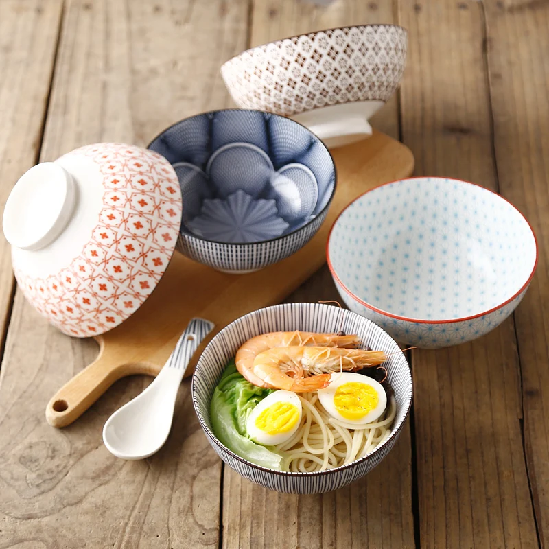 EECAMAIL Creative Nordic Simple Underglaze Ceramic Tableware Japanese 6-inch Large High-Foot Anti-scald Salad Bowl Noodle Soup