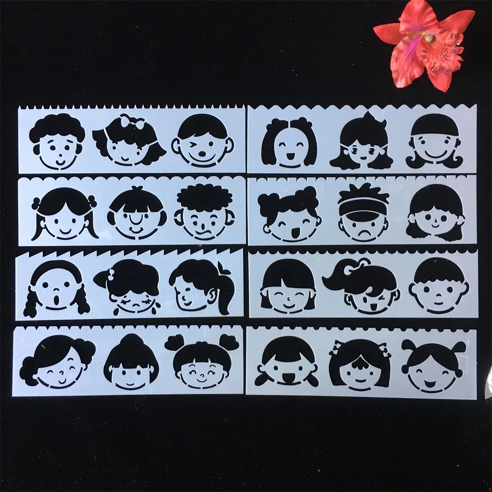 8Pcs New 18.5*5.5cm Little Girls DIY Layering Stencils Painting Scrapbook Coloring Embossing Album Decorative Template