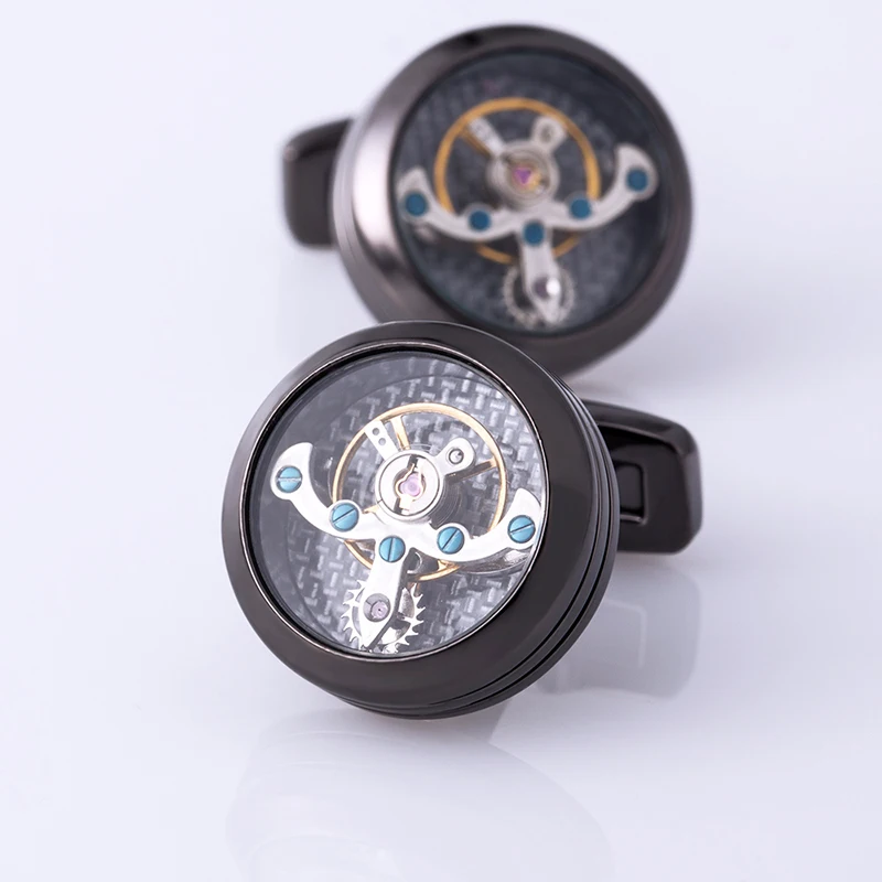 KFLK jewelry shirt cufflink for mens Brand cuff button watch Mechanical movement cuff link high quality Tourbillon guests