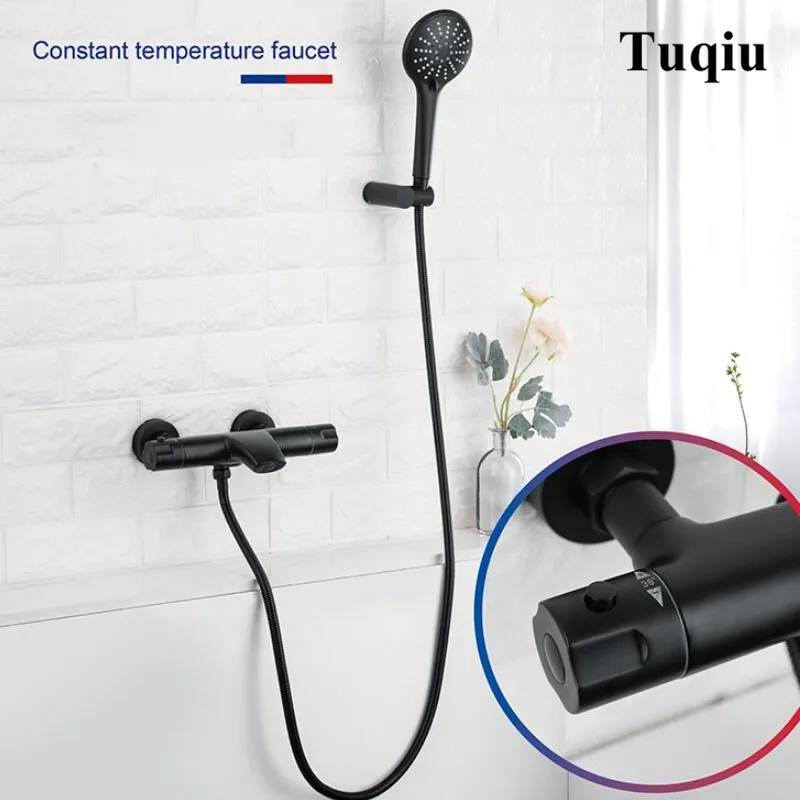 

Wall Mounted Bathroom Black Oil Brushed thermostatic Bath & Shower Faucet hand held Shower Faucet Sets Bathtub Faucet Set