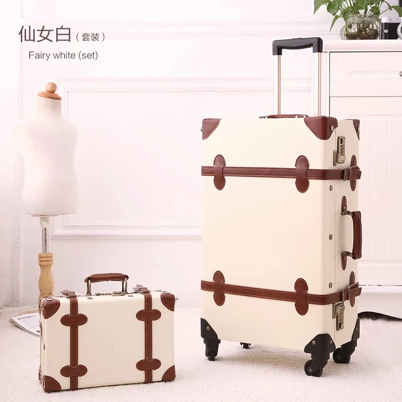 2PCS/SET Vintage Floral PU Travel Bag Rolling Luggage,13\