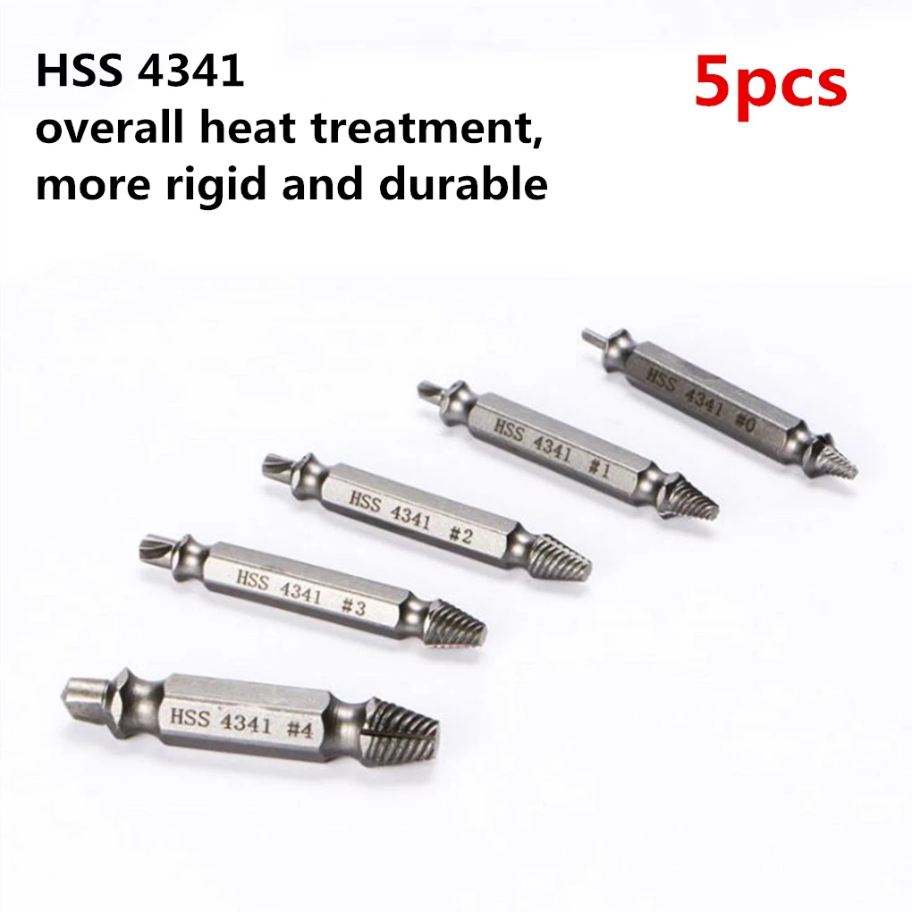 

5pcs HSS4341 Damaged Screw Extractor Drill Bits Guide Set Broken Speed Out Easy out Bolt Stud Stripped Screw Remover Tool 0#-4#