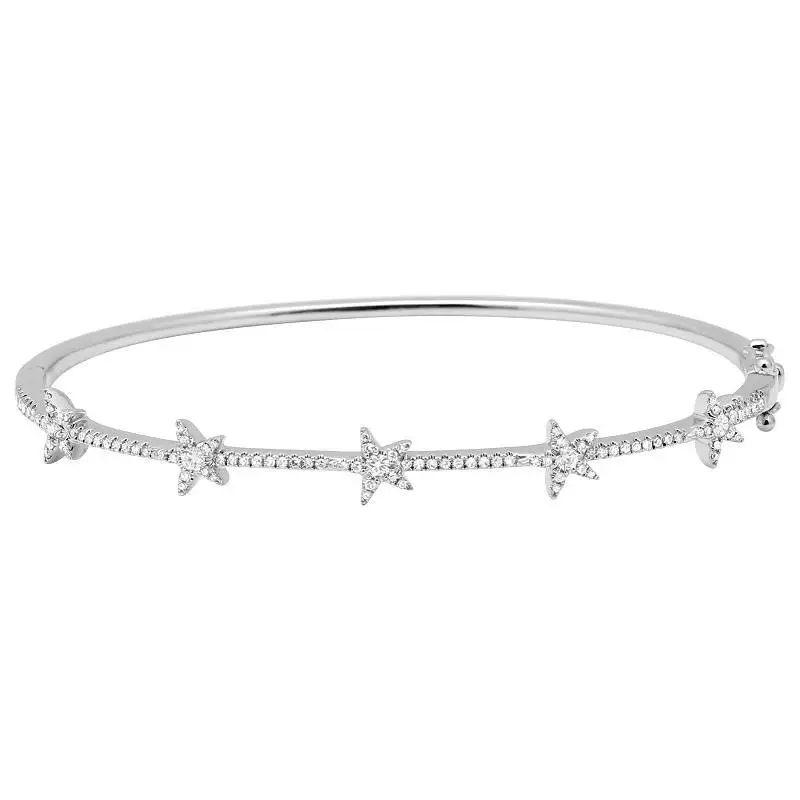 inner 60mm micro pave cz star open bangle bracelet for women Christmas gift cute lovely star trendy hand bracelets