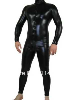 Tuta Zentai nera da uomo con cerniera frontale Tuta Zentai metallizzata lucida Catsuit attillato