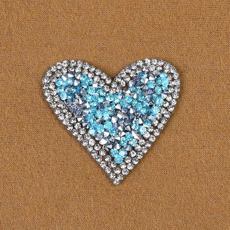 Love Heart Hotfix Rhinestone Motif Iron On Patch Sewing On Embroidered Applique Patch Clothes Stickers DIY Apparel Accessories