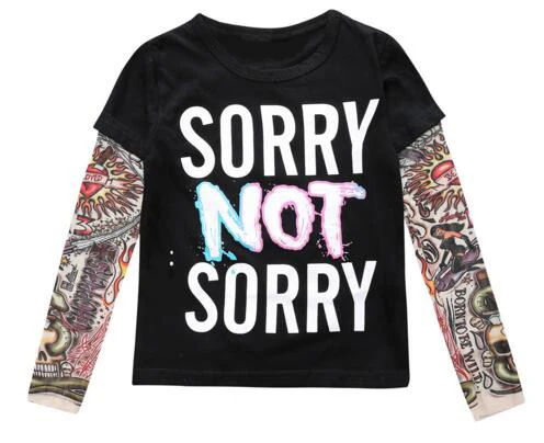 

2023 Summer Boys Clothes Cotton T-shirt Long Sleeve Children Tattoo Tees Baby Girls Boys Sweatshirt SORRY NOT SORRY/HIPSTER