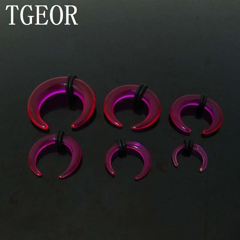 New 1 pair mixed 6 gauges mixed clear colors horseshoe ear expander acrylic piercing ear taper free shipping