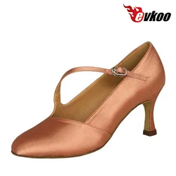 Maßgeschneiderte geschlossene Zehen-Salsa-Schuhe, 4 Farben, Schwarz, Weiß, Tan, Khaki, Damen, 7 cm Absatz, weiche Sohle, lateinamerikanische Ballsaal-Tanzschuhe Evkoo-027