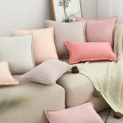 Solido Coperture Per Cuscini Rosa Fodere Per Cuscini Avorio Pelle Scamosciata Morbida Casa Copertura del Cuscino Decorativo Con Frange 45x4 5cm/60x6 0cm/30x50cm