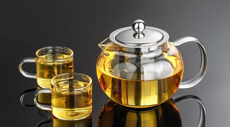 1PC 6 Capacity 350ml,500ml,650ml,800ml,950ml,1300ml Hear Resistant Glass Teapot Cup with Stainless Steel Infuser and Lid JN 1032