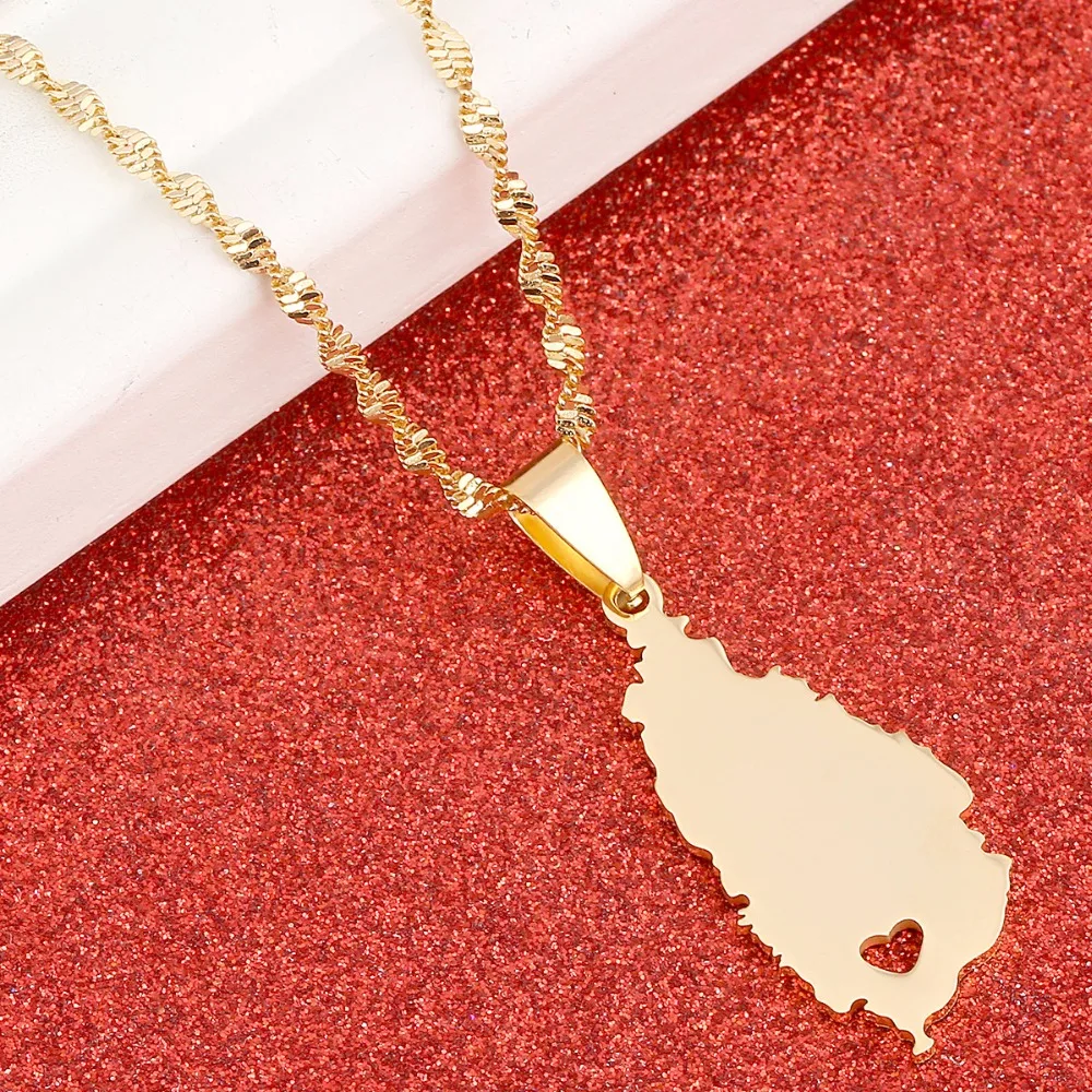 Heart Saint Lucia Map Necklace for Girls St. Lucia Pendant