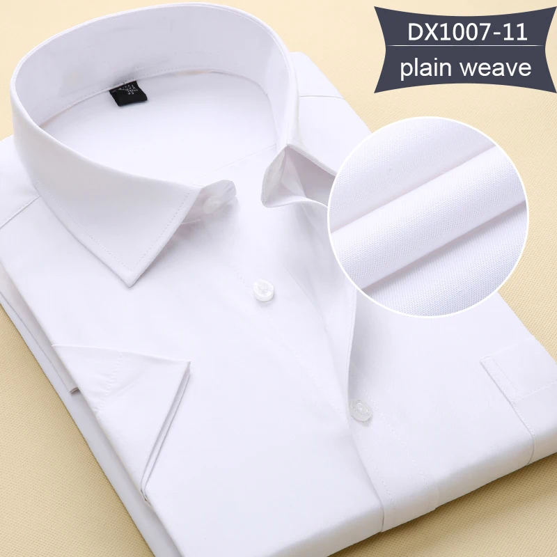 Short Sleeve Men's Oversized Dress Shirt Summer Short Solid Color Business Formal Man Socail Casual Shirt Plus Size White Black images - 6