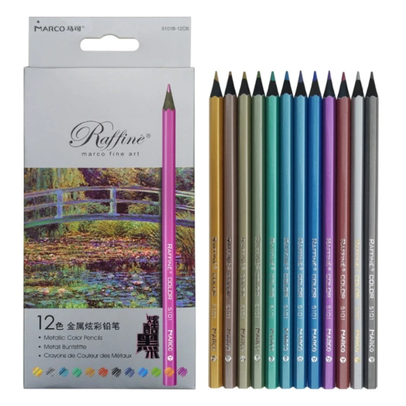 

12colors/Box Marco Black Wood Metallic Colored Pencils Beautiful Drawing Pencil Graffiti Lead Crayons Rainbow Lapis De Cor 5101B