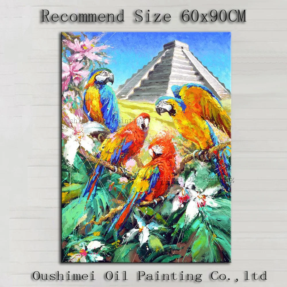 

New Designed High Quality Colorful Parrots Oil Painting On Canvas Handmade Beautiful Animal Parrot Oil Paining For Home Decor